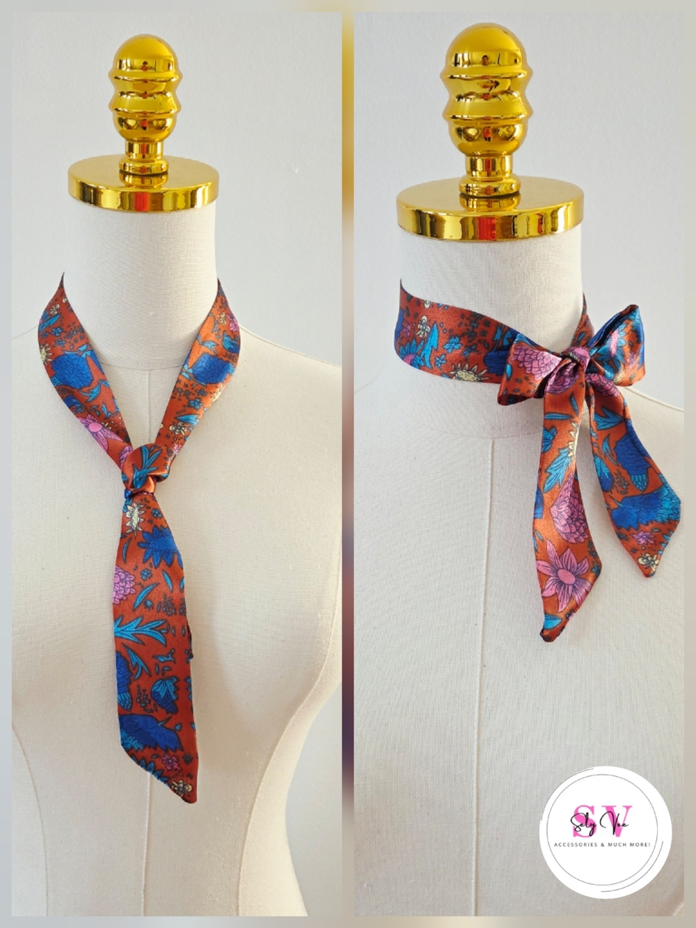 Floral Scarf/headband  in Rust and Blue